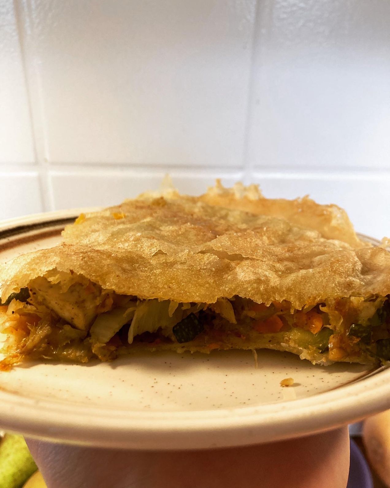 Pastilla de tofu aux légumes